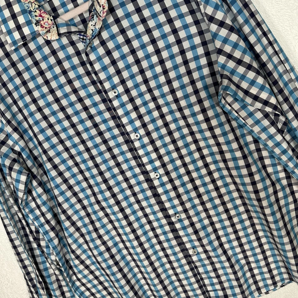 Coogi Classic Check Plaid Button Up Shirt Mens XL 17.5 34/35 Floral French Cuff - Image 3 of 4