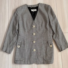 Valentino Garavani No Collar Jacket Houndstooth Pattern Made in Italy