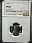 1943 1C  Lincoln Wheat One Cent NGC MS66   8699720-004