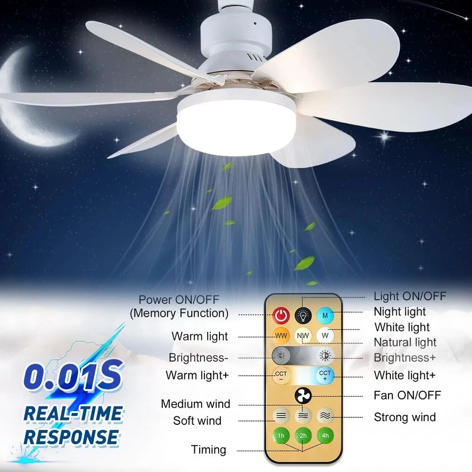 Socket Ceiling Fans with Lights and Remote- Socket Fan light with Dimmable Led - Image 4 of 4