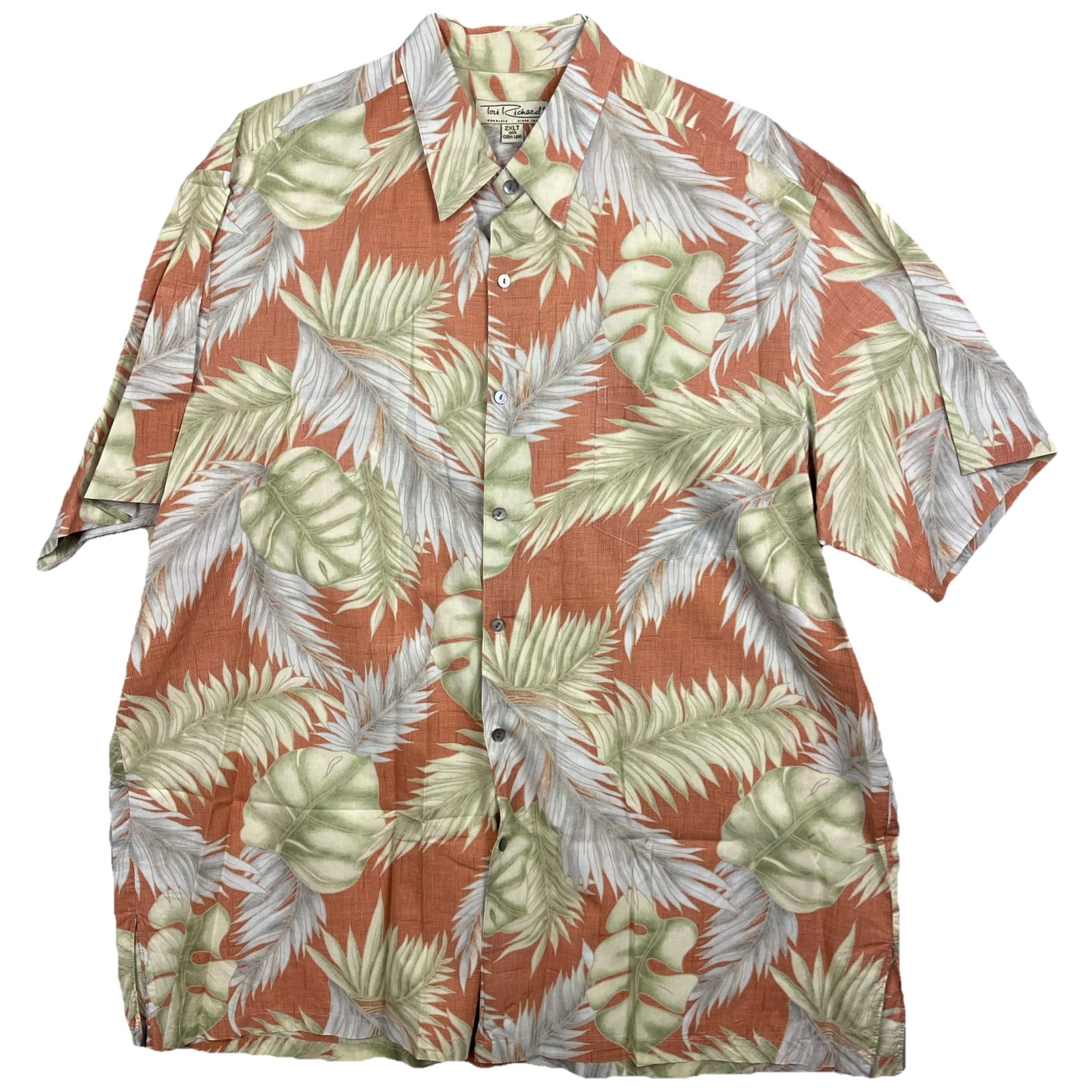 Tori Richard Shirt 2XL Tall Hawaiian 100% Cotton Lawn Short Sleeve Red Floral