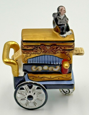 Chamart Limoges Monkey Organ Grinder Trinket Box France Peint Main Hand Painted