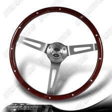 W-power 15-inch Steering Wheel Dark Wood Grip Aluminum Spokes With Horn Button W-power 15-inch Steering Wheel Dark Wood Grip Aluminum Spokes With Horn Button
