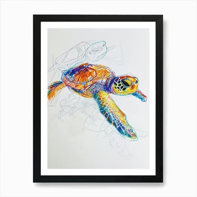 Abstrakte Schildkröte Kritzeln Zeichnung Ar gerahmtes Wandbild Poster Leinwanddruck Bild