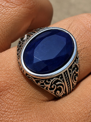 Mens Real Blue Sapphire Ring Solid 925 Sterling Silver Natural Gemstone Handmade