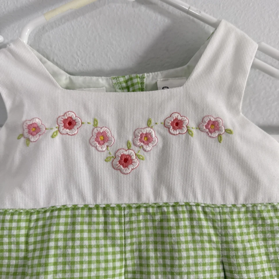 Vestido Sarah Louise England Niños 2T Verde Plisado Guinga Seersucker Foto 3 de 4