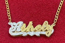 Personalized 14K Gold Plated /2TONE Name Plate 3D Necklace SHIPS FROM US