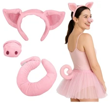 Unisex Pig Ears Headband Nose and Tail Accessory Set, Pink, One Size
