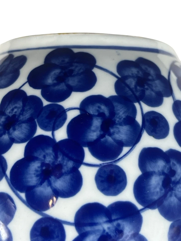 "Florero PIER 1 flores florales azul cobalto y blanco 6,5"" vintage EXCELENTE" Foto 2 de 4