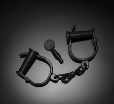 Vintage Iron Handcuffs  Antique Police Shackles  Black Prop