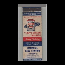 Matchbook Cover - Gas Station - Memorial Esso Station Alexandria, VA