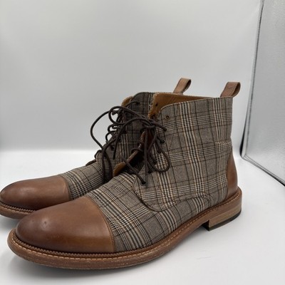 TAFT  Jack Boots London Gray Plaid Light Brown Cognac Mens US 9.5 EU 43 Rare