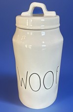 Rae Dunn Ceramic Pet Dog Woof Treats Canister W/ Lid 10.5" H