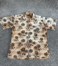 Pierre Cardin Shirt Mens Large Beige Palm Hawaiian Aloha Short Sleeve Button Up
