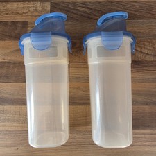 Two Plastic Bottle Clear/Blue Flip Lock Top Mixer Shake Bottles