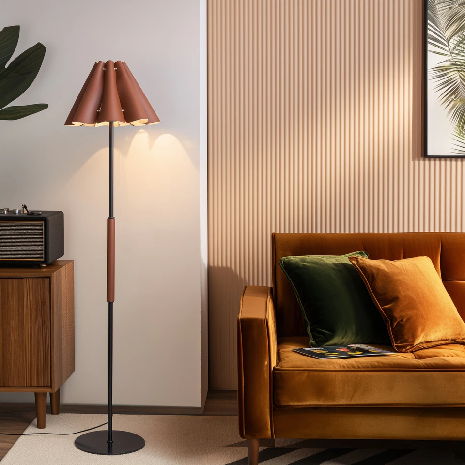 Lámpara de pie con pantalla de cuero perfecta para salones, dormitorios, oficinas Foto 3 de 4