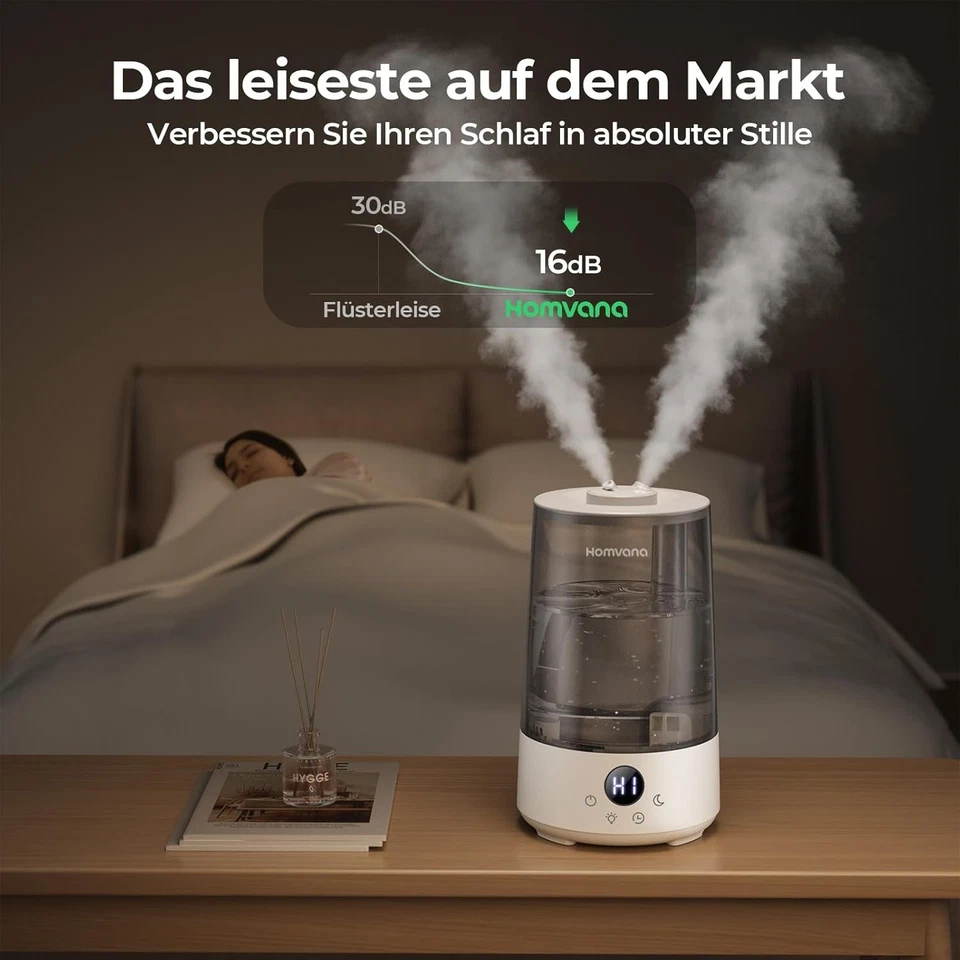 Homvana Luftbefeuchter 3,6L 360° Cool Mist 34H leise 16dB klein für Kinderzimmer - Bild 3 von 4