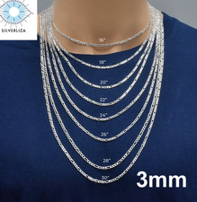 925 Sterling Silver 3mm Figaro Chain  Bracelet   Men  Women   Italy - 7-30"