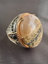 925 Sterling Silver Ring Yemeni Aqeeq Agate Stone Ring Men Ring New Size 7 US