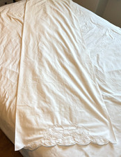 Vintage Linen Embroidered Scalloped Edge Pillow Cover Sham 21x62 Open both ends