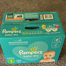 Pampers Baby-Dry Size 1 8-14 lb Basic Disposable Diapers 120 Ct White