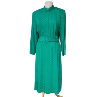 Vntg 90 s Petite Focus checkerboard green dress size 16