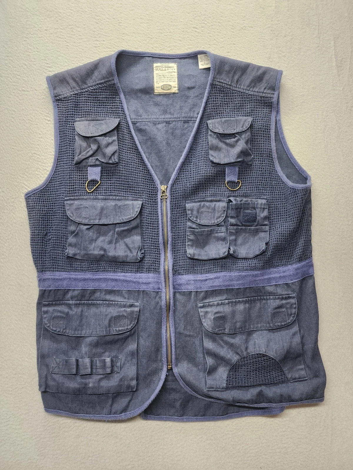 Vintage Y2k Bugle Boy Cargo Safari Fishing Hunting Utilty Vest Mens LARGE - Blue