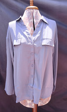 Blue Grey Button Down Top Shirt Blouse Shirt Dressy Chiffon