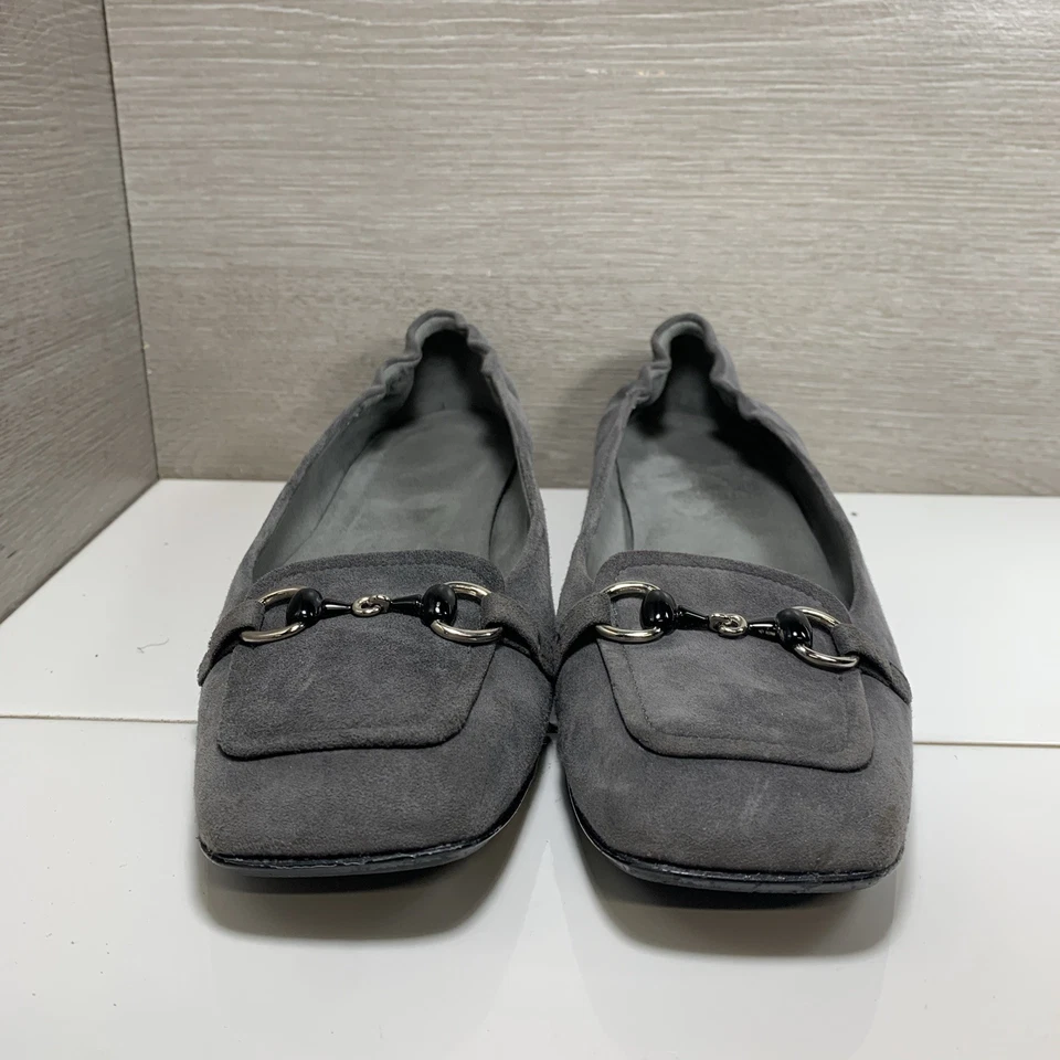 Stuart Weitzman Gray Suede Loafers Low heel Bit Buckle Flats Career Dress Sz 11 - Image 2 of 4