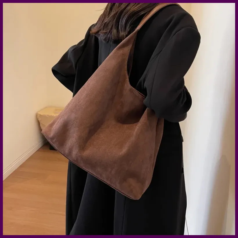 Bolso Vintage de Mujer de Gamuza Gran Capacidad Casual Diario Retro