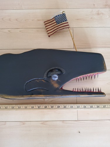 Hand carved Vintage Wood Whale Natucket 27" Folk Art Whale Of Liberty - Picture 2 of 13