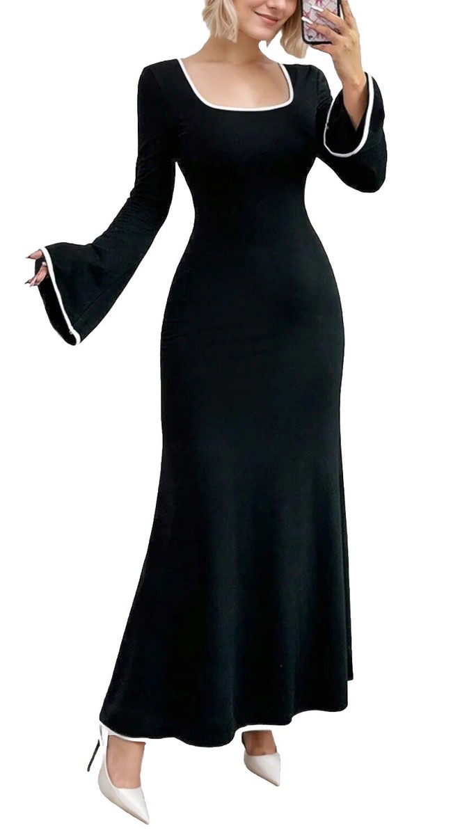 long sleeve funeral dress women Black Long Sleeve Dress For Funeral