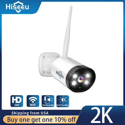 Hiseeu 3MP Wireless Wifi Security Camera 2-Way Audio Outdoor IP65 Waterproof