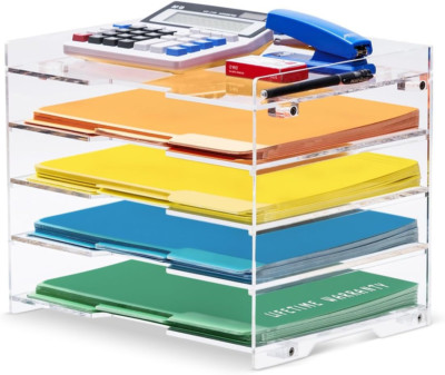 Clear Acrylic File Organizer Tray for Desk - Stylish Office Storage Solution