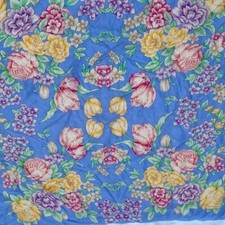 Albert Nipon Silk Scarf Blue Pink Yellow Floral 30  Square Hand-Rolled Edge