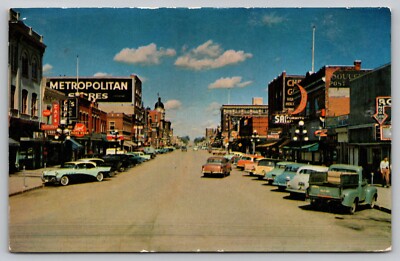 Postcard Moose Jaw Saskatchewan CA Main Street View Old Cars and Storefronts -C6