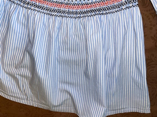 ^GIVEN KALE SMALL SMOCKED BLOUSE/SHIRT S. S. spaghetti straps blue stripe - Picture 6 of 8