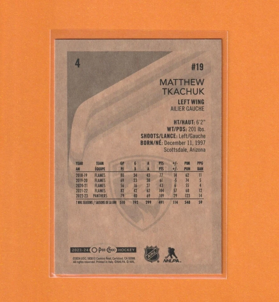 2023-24 O-Pee-Chee Hockey MATTHEW TKACHUK Retro #4 Florida Panthers - Image 2 of 2