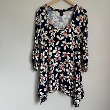 Grace Elements Tunic Top Size XL Floral Asymmetrical Hem Artsy Boho Maximalist