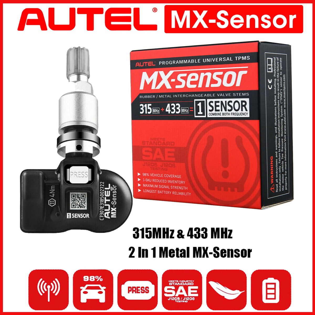 Genuine Autel TPMS MX-Sensor 315MHz 433MHz Programmable Tire