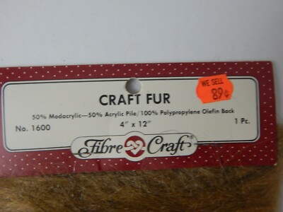 Fibre-Craft ~ Craft Fur * Brown * 4 x 12 Deep Pile Acrylic Fur