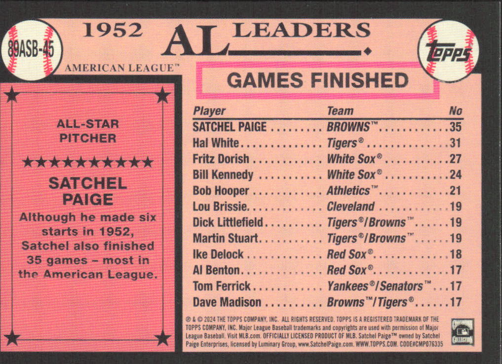 しぇるページ 2024 Topps Series 2 Satchel Paige #89ASB-45 All-Star | eBay