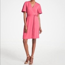 Ann Taylor Flutter Sleeve Wrap Dress Pink Cocktail Party Date Night