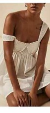 Free People Blissful Breeze Cotton & Linen Babydoll Mini Dress in Ivory Size S