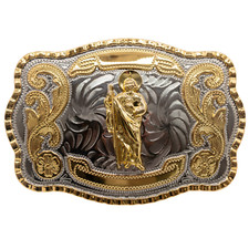 Western Buckle St.Jude San Judas Gold Silver Cowboy Buckle Hebillas Vaqueras