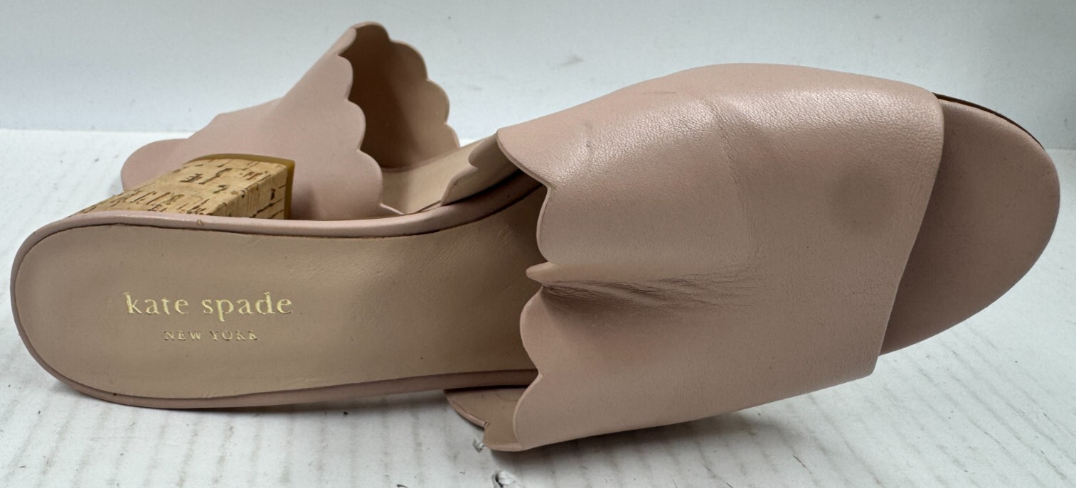 Kate Spade Warren Scalloped  Sandals Women's  Size 9.5 Pink Leather Slip On Shoe thumbnail 5