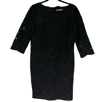 Karl Lagerfeld Paris Floral Lace shift Dress womens 6 black formal chic  romantic | eBay