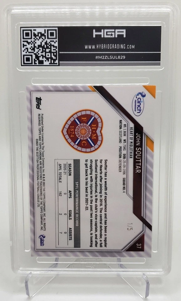 John Souttar - 2021-22 Topps Chrome SPFL Red Tartan Parallel Card #37 1/5 Heart - Image 3 of 3