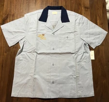 Aime Leon Dore ALD Bowling Shirt Blue SS23 Chain Stitch Embroidery Size Large