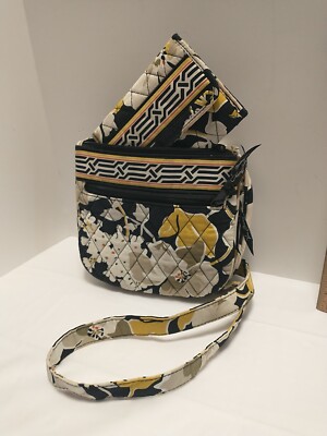 VERA BRADLEY Crossbody Purse And Wallet Dogwood Black & Yellow Read Desc See Pic